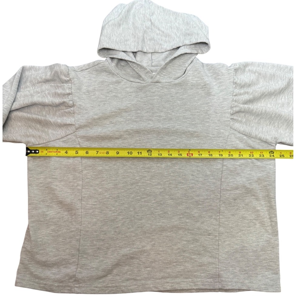 Wonderly Womens XL Heather Gray‎ Puff Sleeve Hooded Pullover Sweatshirt Relaxed - Picture 5 of 6